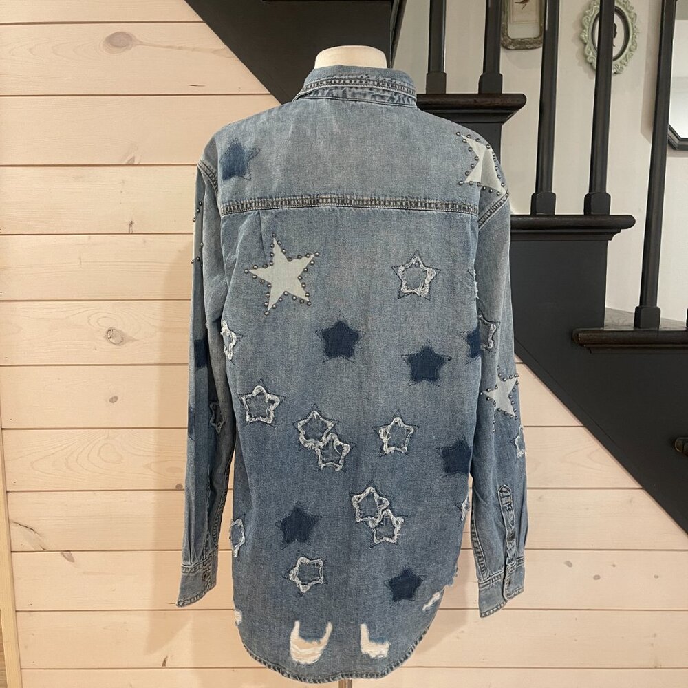 One Teaspoon x Free People Everyday Blue Classic Star Shirt NWT Size XS - Picture 7 of 10